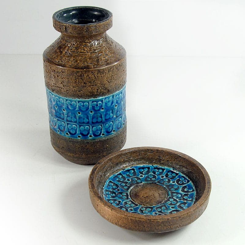 Set of vase and bowl Rimini Blue, turquoise, ceramics, by A. Londi, Bitossi, Italy, 1960s. - 43554