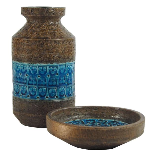 Set of vase and bowl Rimini Blue, turquoise, ceramics, by A. Londi, Bitossi, Italy, 1960s. - DIMENSION