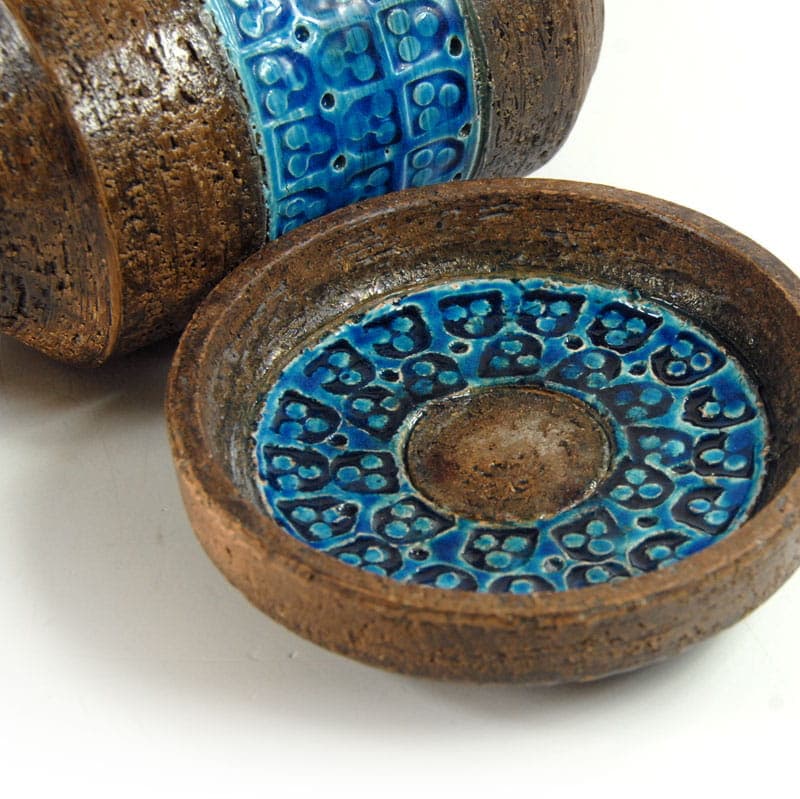 Set of vase and bowl Rimini Blue, turquoise, ceramics, by A. Londi, Bitossi, Italy, 1960s. - 43558