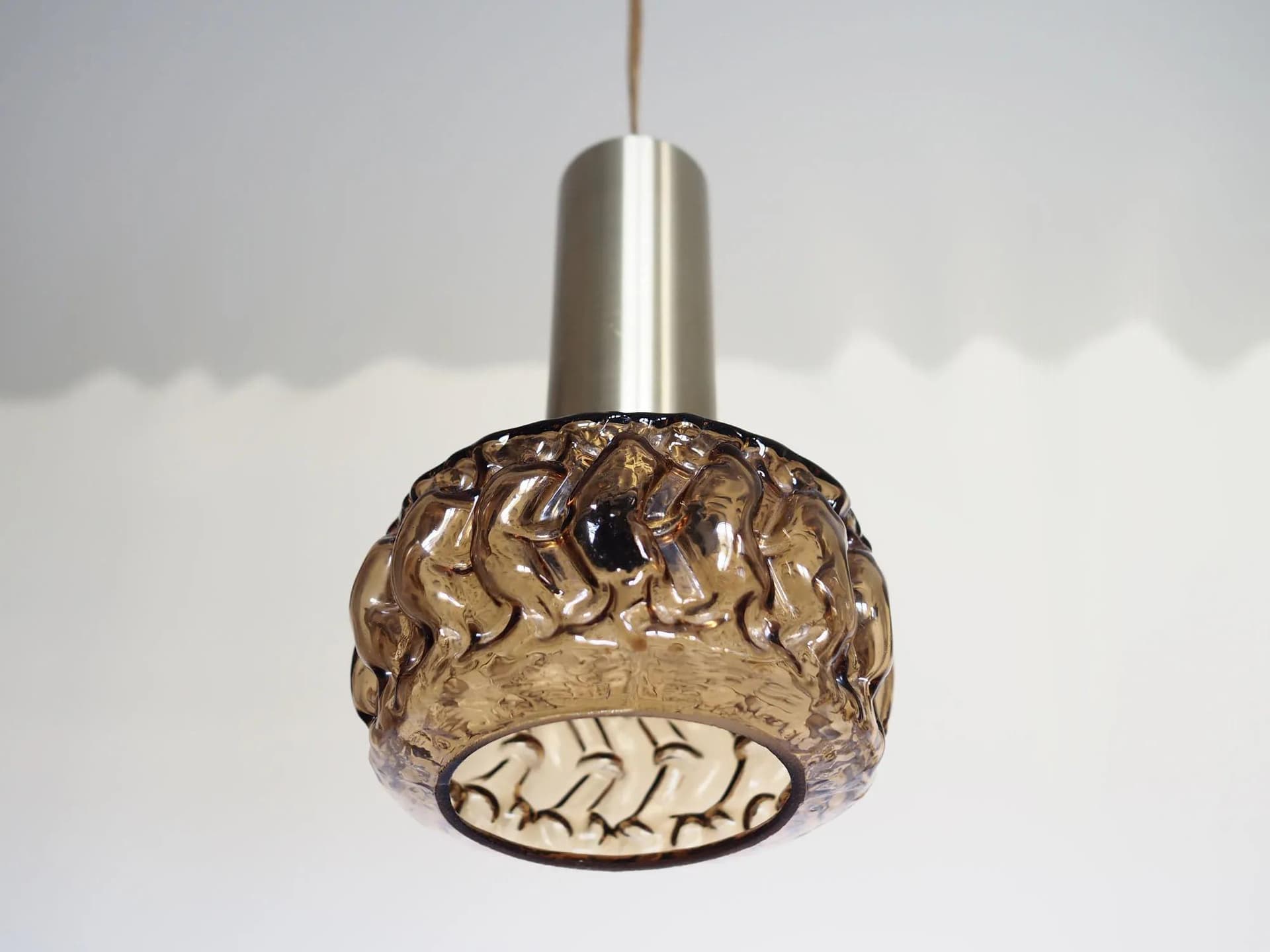 Pendant lamp, brown glass, gold metal, Denmark, 1970s. - 43182