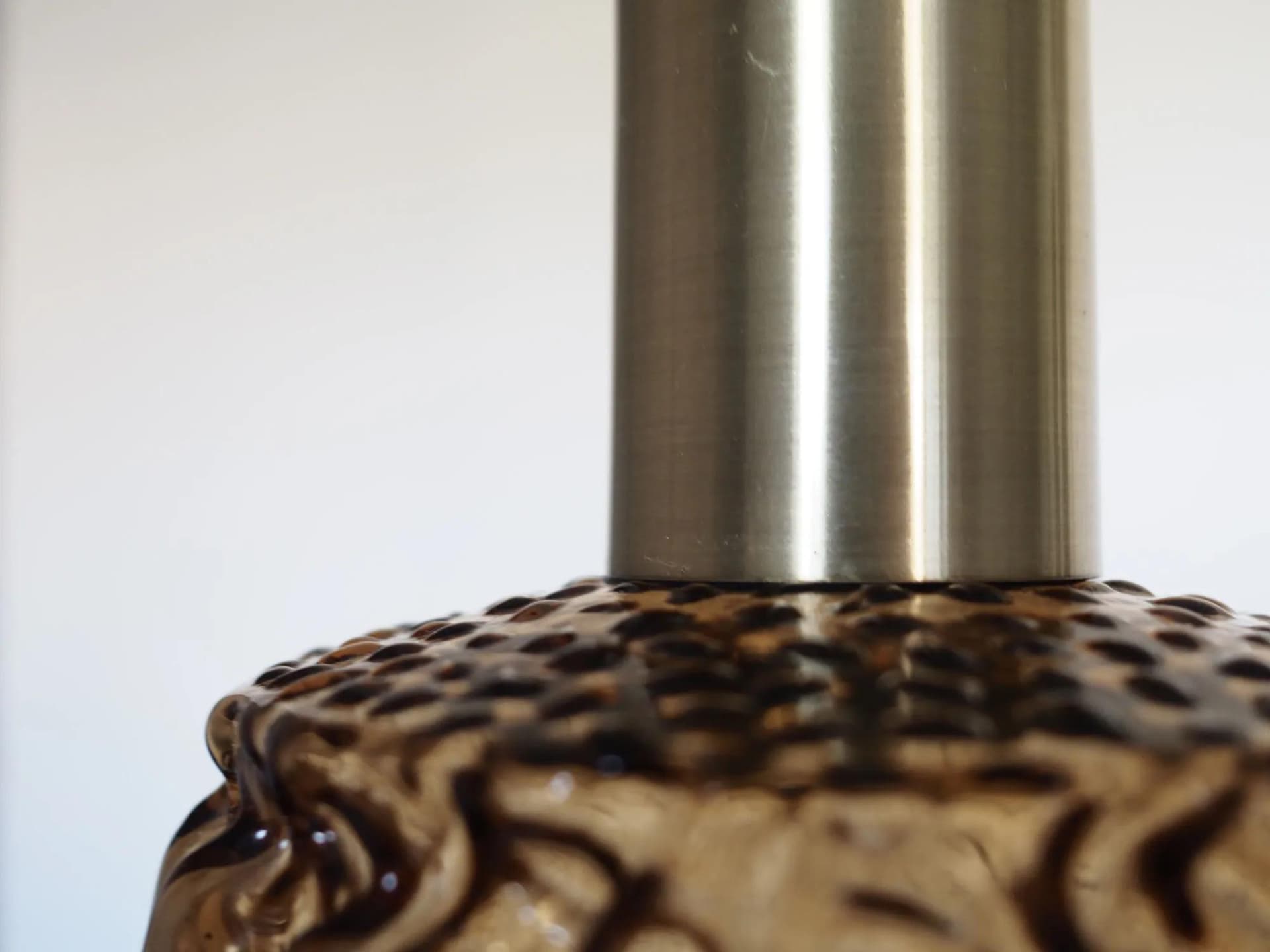 Pendant lamp, brown glass, gold metal, Denmark, 1970s. - 43178