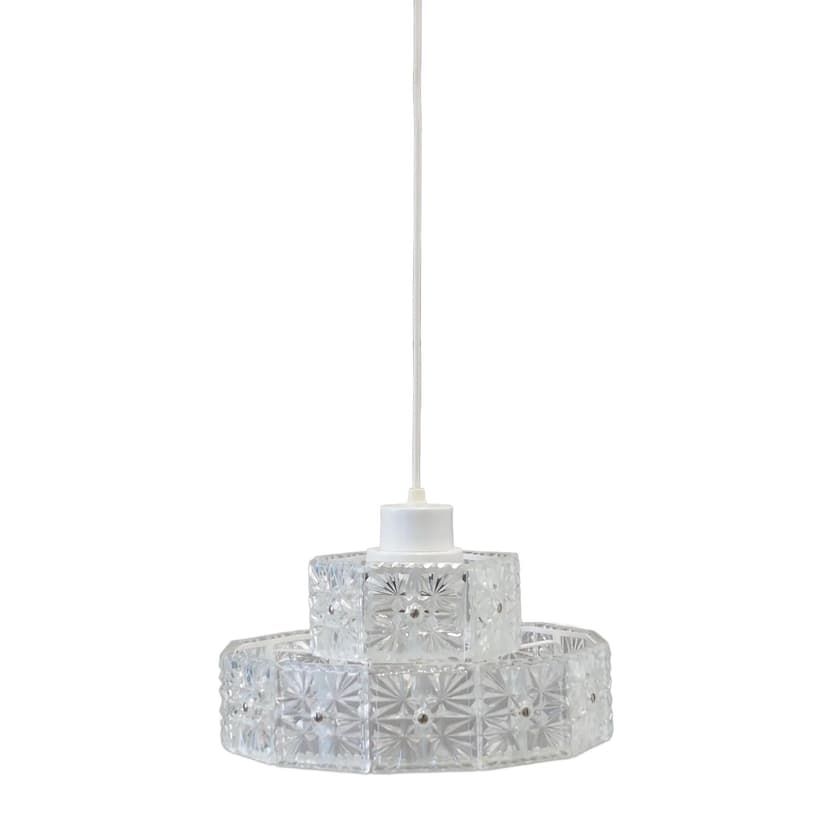 Pendant lamp, white glass, white metal, Denmark, 1970s.