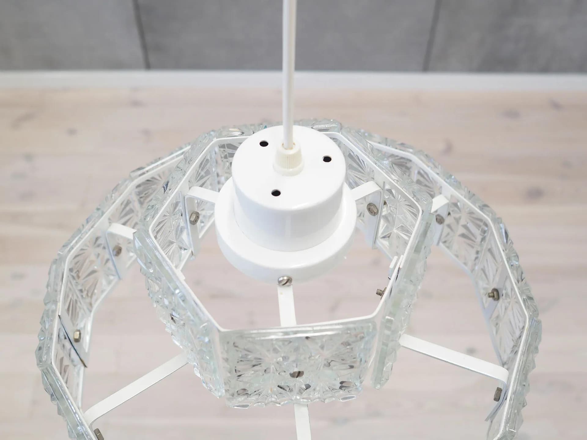 Lampa wisząca, szkło białe, metal biały, Dania, lata 70. - 43961