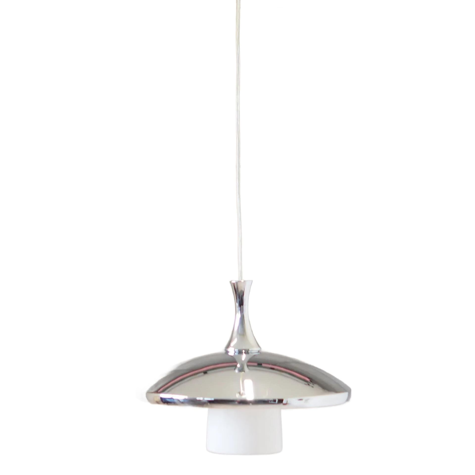 Lampa wisząca, srebrny metal, szkło białe, Dania, lata 80.