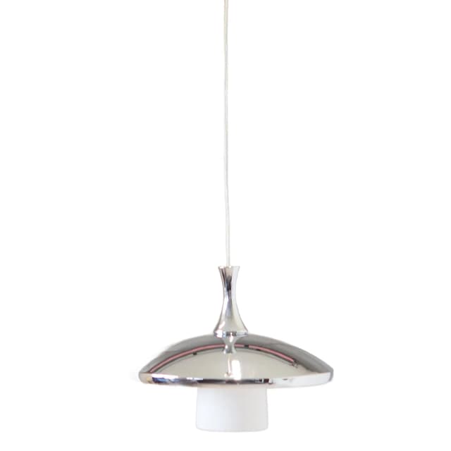 Lampa wisząca, srebrny metal, szkło białe, Dania, lata 80. - WYMIARY