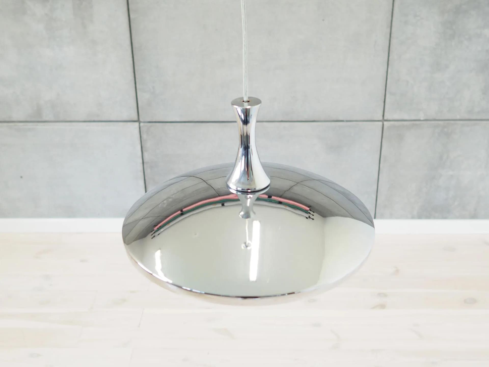 Lampa wisząca, srebrny metal, szkło białe, Dania, lata 80. - 43940