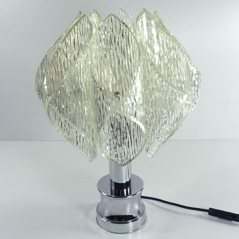 Lampa stołowa Space Age, transparent, chromowana stal, plastik, Belgia, lata 70. - 43467