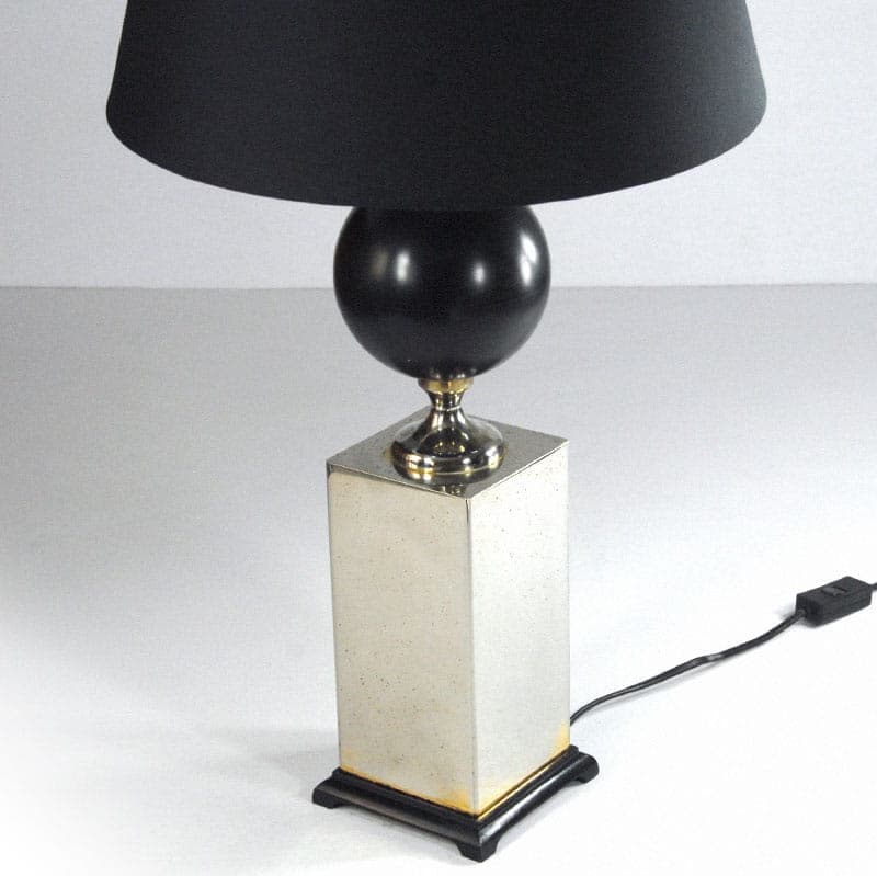 Table lamp, Hollywood Regency, black, wood, metal, Poland?, 1980s. - 43455