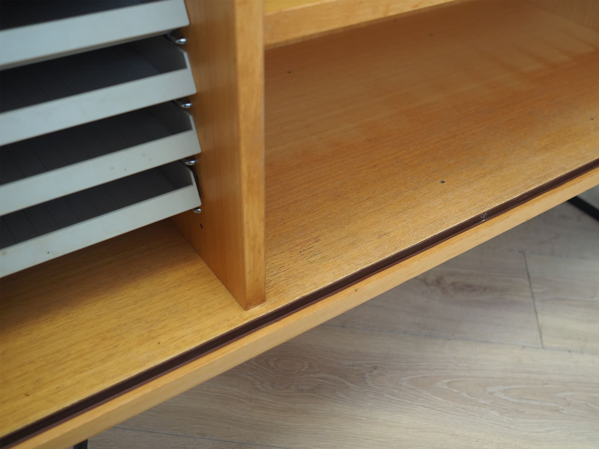 Cabinet, light brown ash, black metal, Denmark, 1970s. - 50813