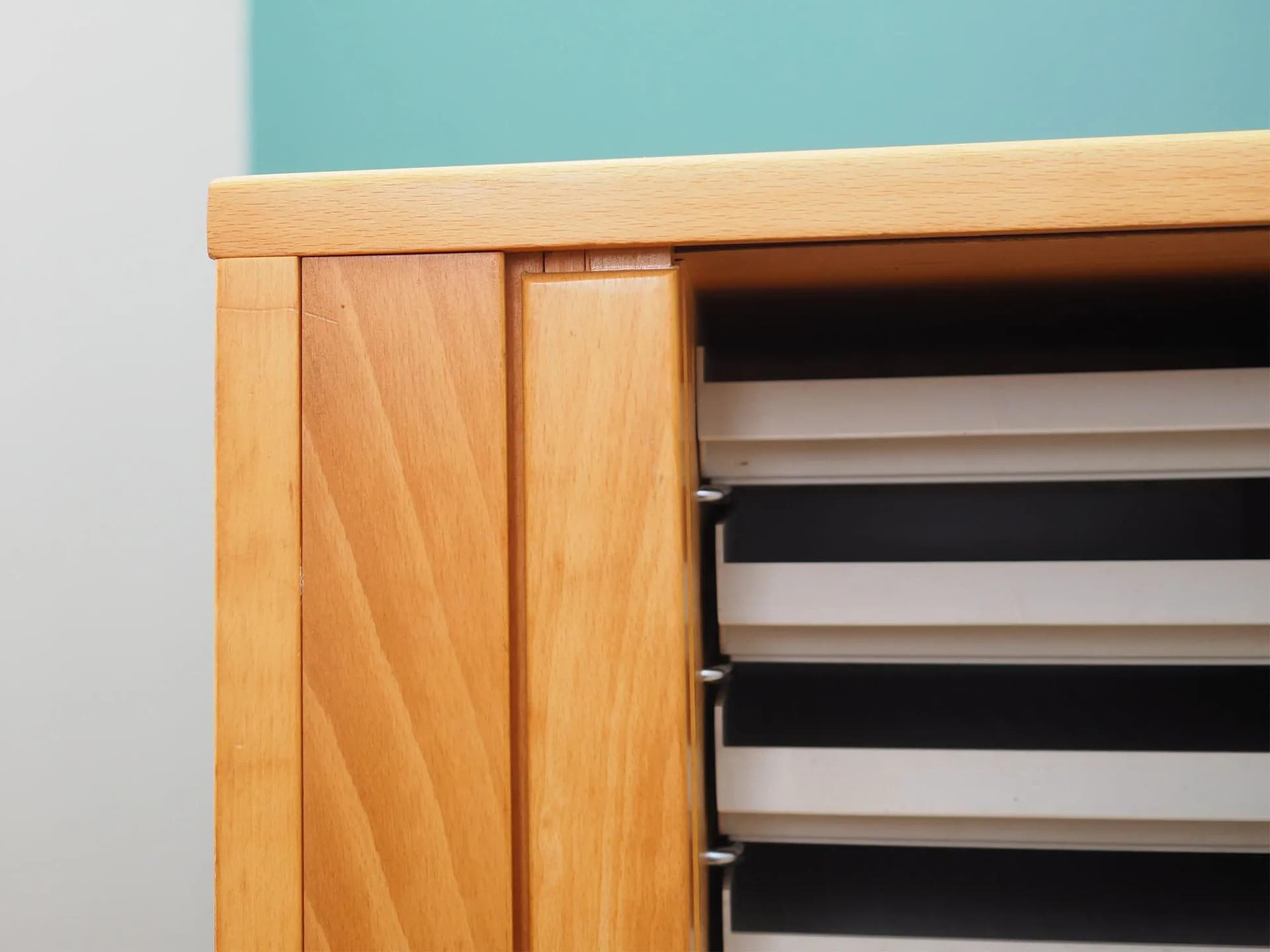 Cabinet, light brown ash, black metal, Denmark, 1970s. - 43890