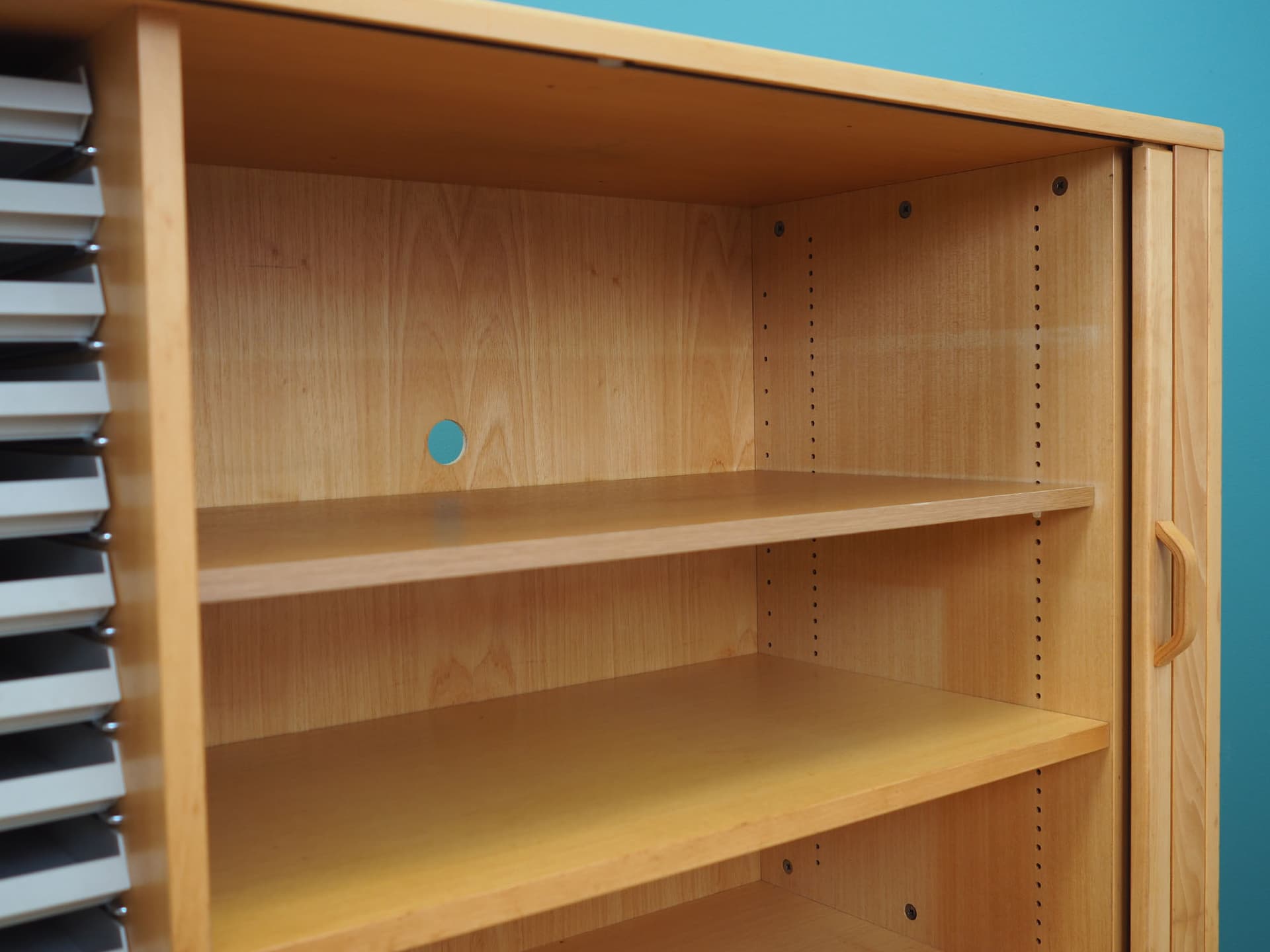 Cabinet, light brown ash, black metal, Denmark, 1970s. - 50812