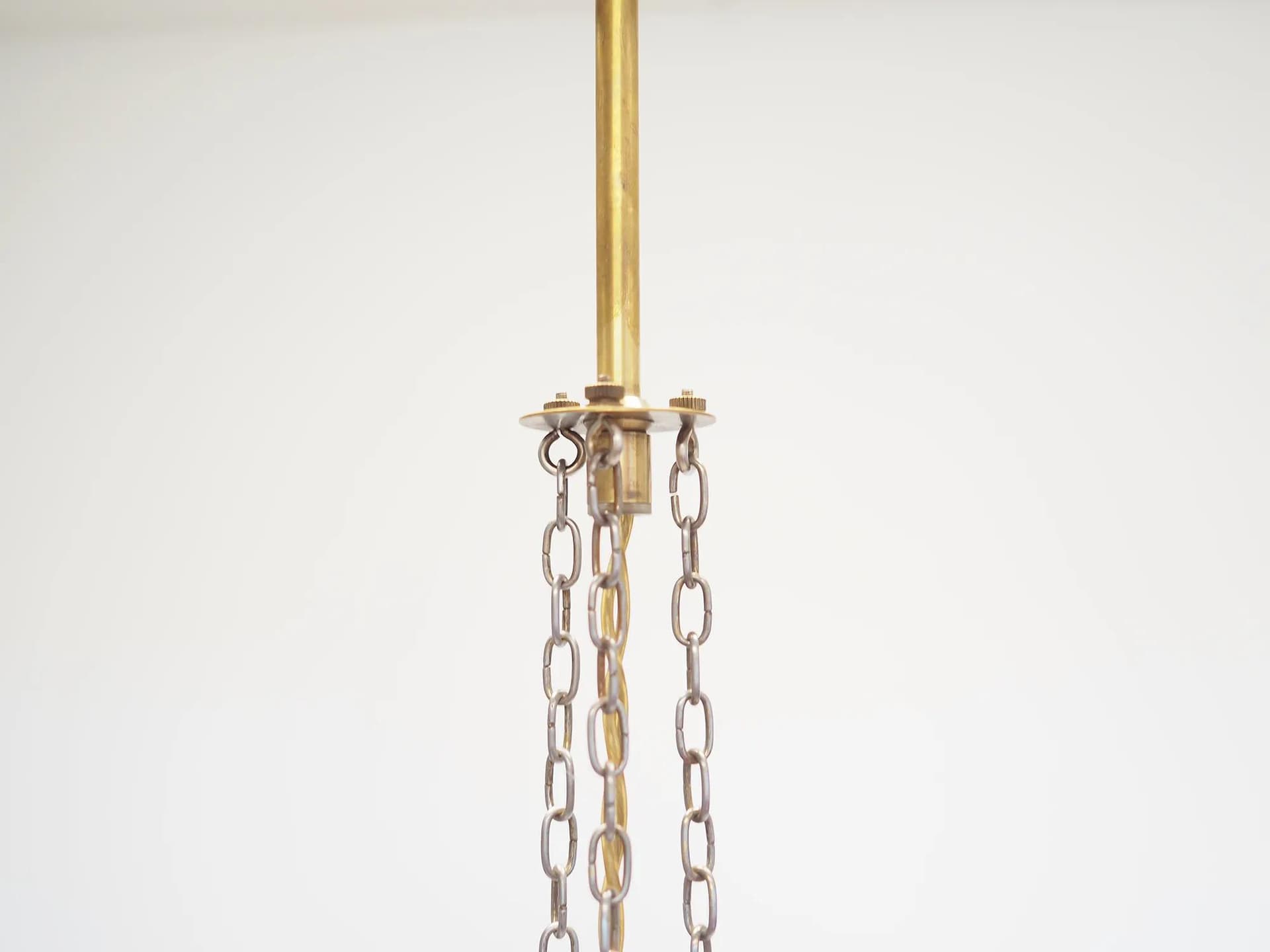 Pendant lamp, golden metal, glass, Denmark, 1980s. - 43868