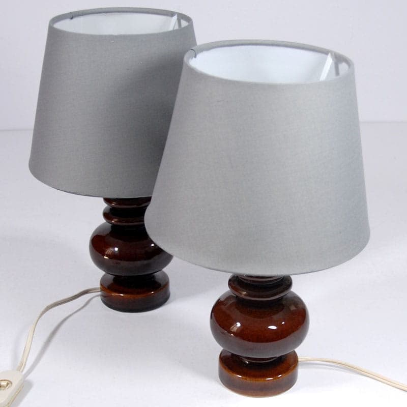 Para lamp stołowych, ceramika brąz ciemny, Belgia, lata 70. - 44225