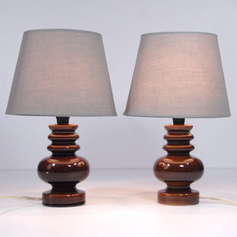 Para lamp stołowych, ceramika brąz ciemny, Belgia, lata 70. - 44222