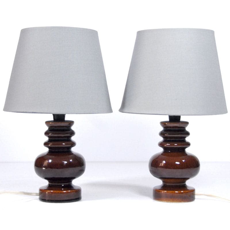 Para lamp stołowych, ceramika brąz ciemny, Belgia, lata 70. - 44223