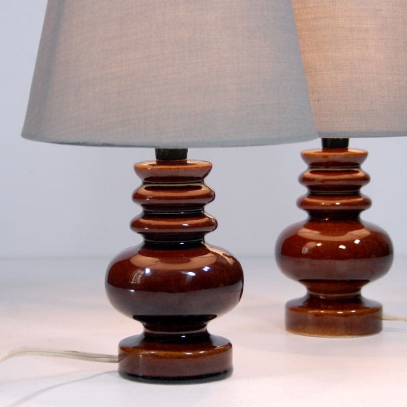 Para lamp stołowych, ceramika brąz ciemny, Belgia, lata 70. - 44219