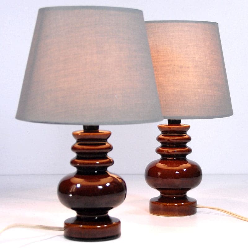 Para lamp stołowych, ceramika brąz ciemny, Belgia, lata 70. - 44221