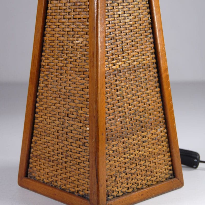 Table lamp, brown, wood rattan fabric, France, 1960s. - 44182