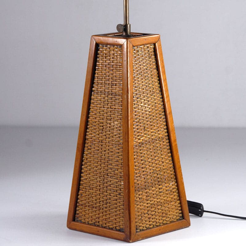 Table lamp, brown, wood rattan fabric, France, 1960s. - 44178