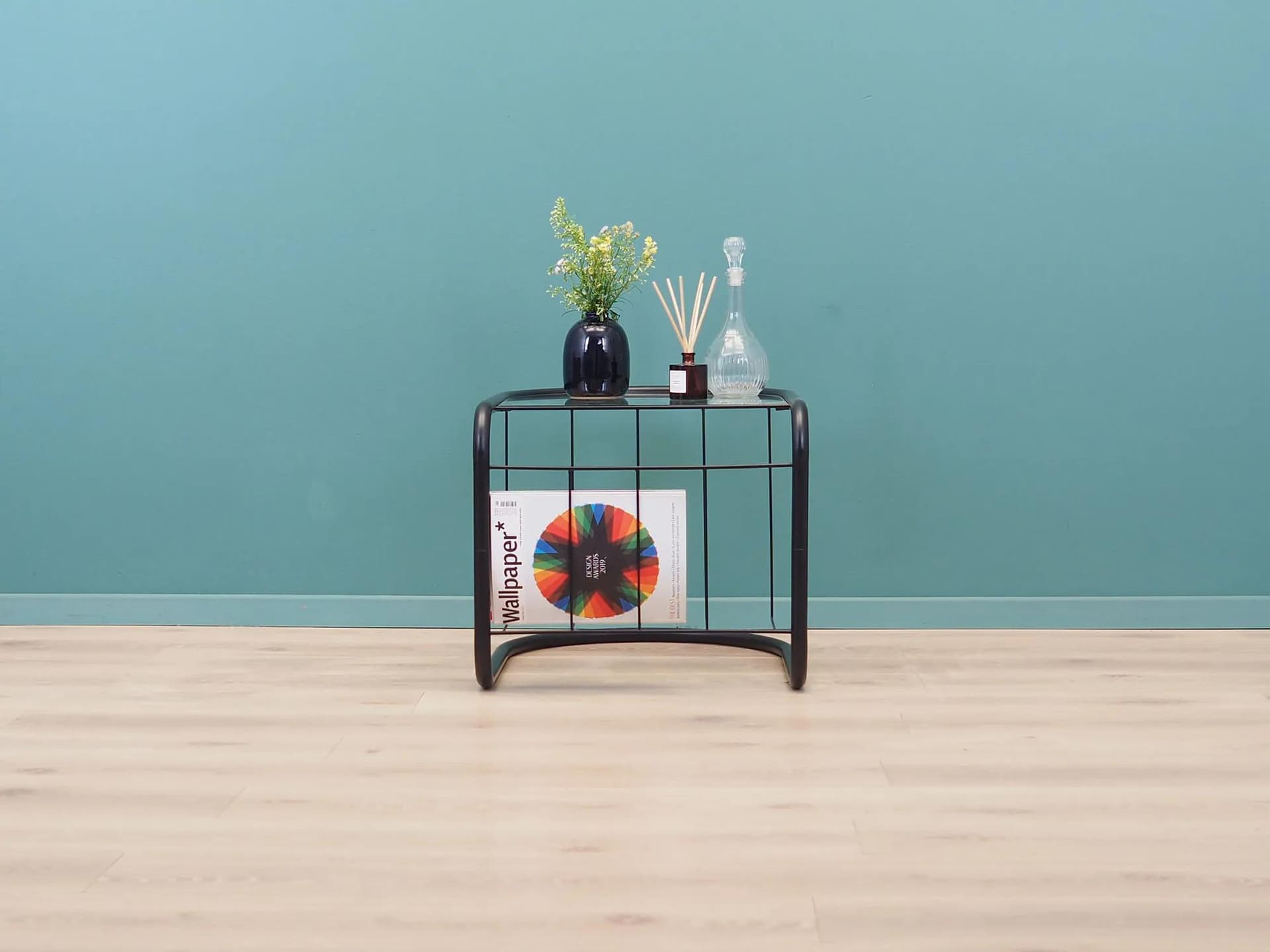 Stolik boczny, szkło, metal czarny, Dania, lata 70. - 43733