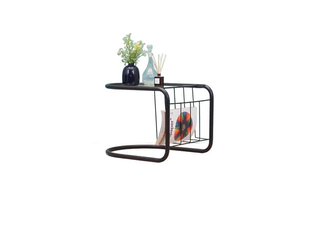 Stolik boczny, szkło, metal czarny, Dania, lata 70. - WYMIARY