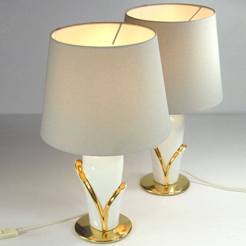 Pair of table lamps Postmodernism, ivory white ceramics, Germany, 1980s. - 44154