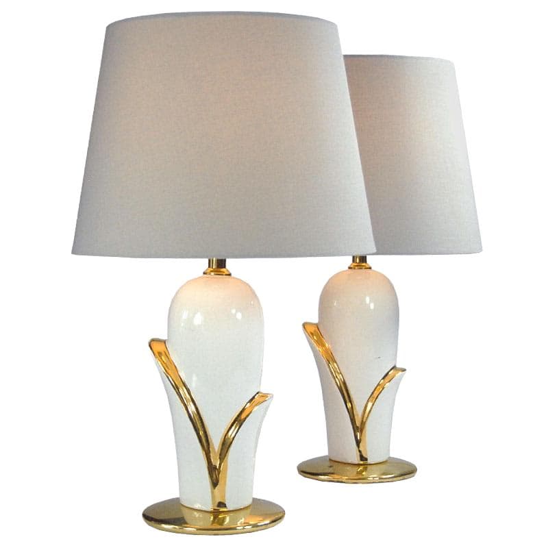 Pair of table lamps Postmodernism, ivory white ceramics, Germany, 1980s.