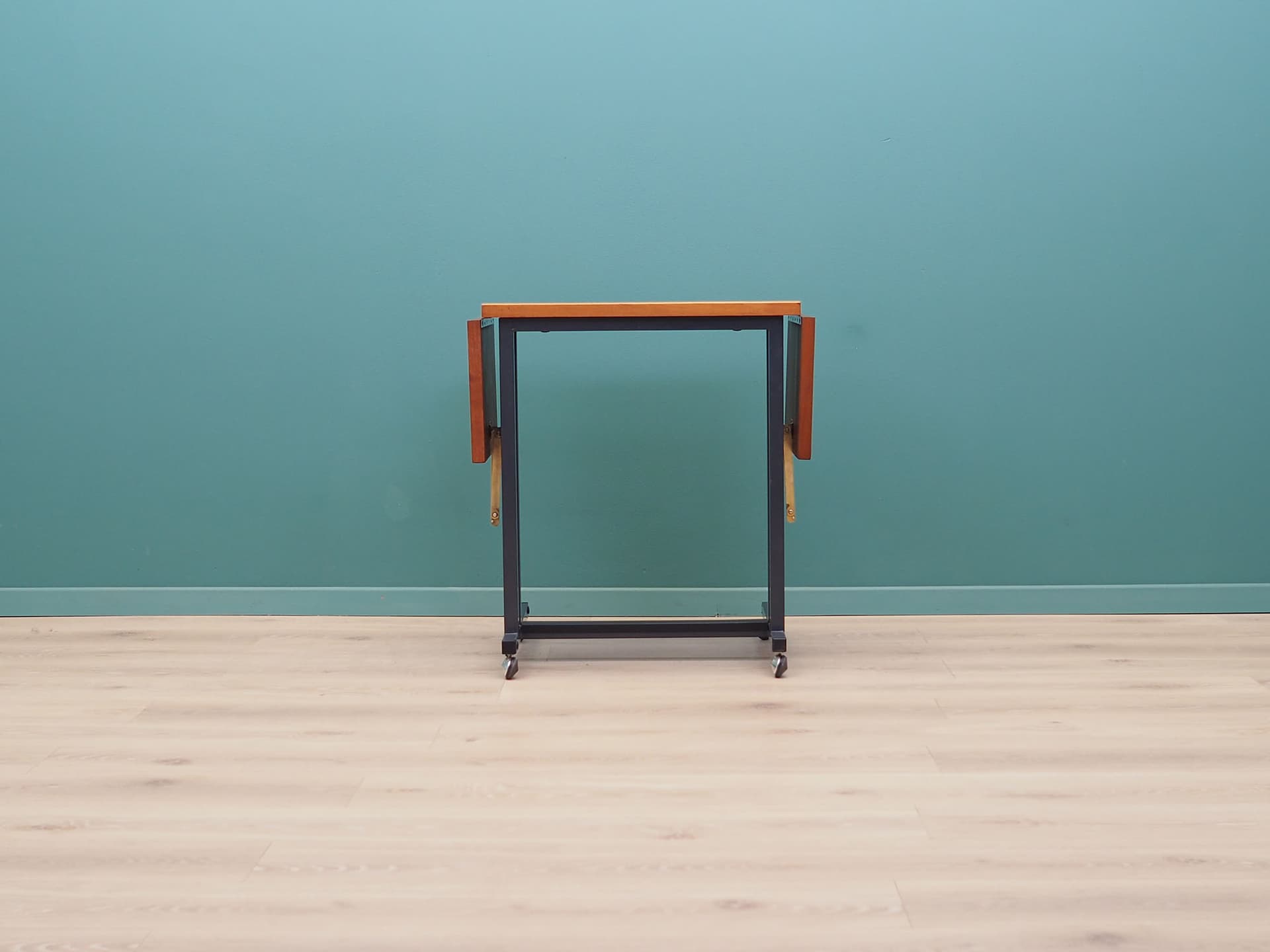 Trolley side table, brown teak, black metal, Denmark, 1970s. - 50656