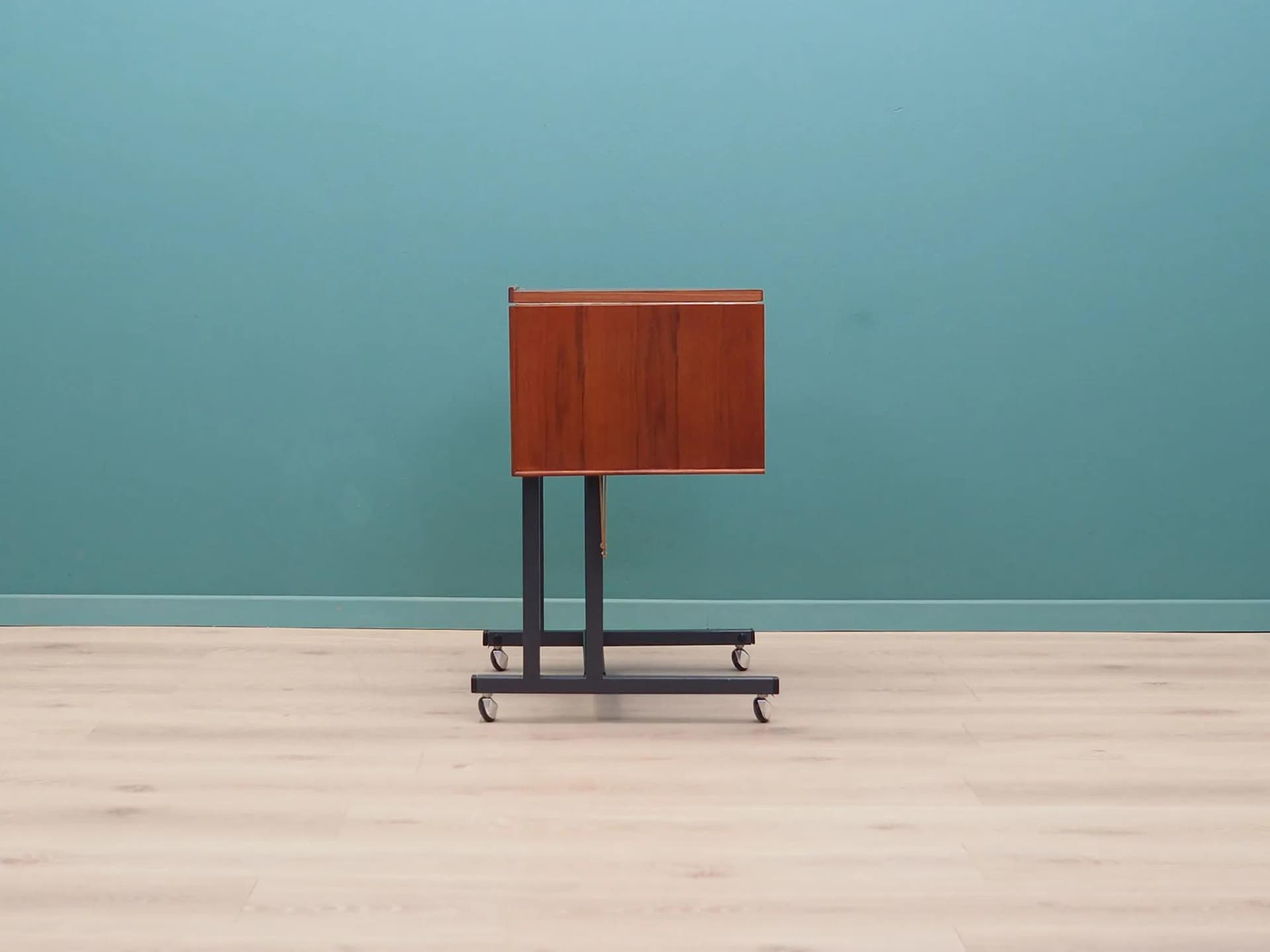 Trolley side table, brown teak, black metal, Denmark, 1970s. - 43720