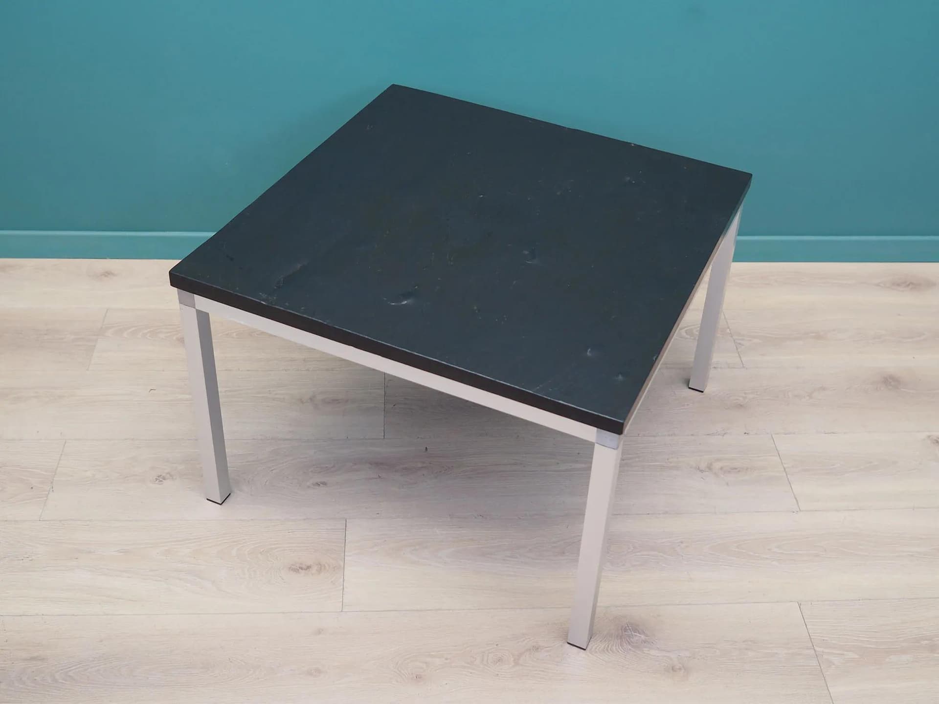 Coffee table, black slate top, aluminium, Denmark, 1970s. - 43662
