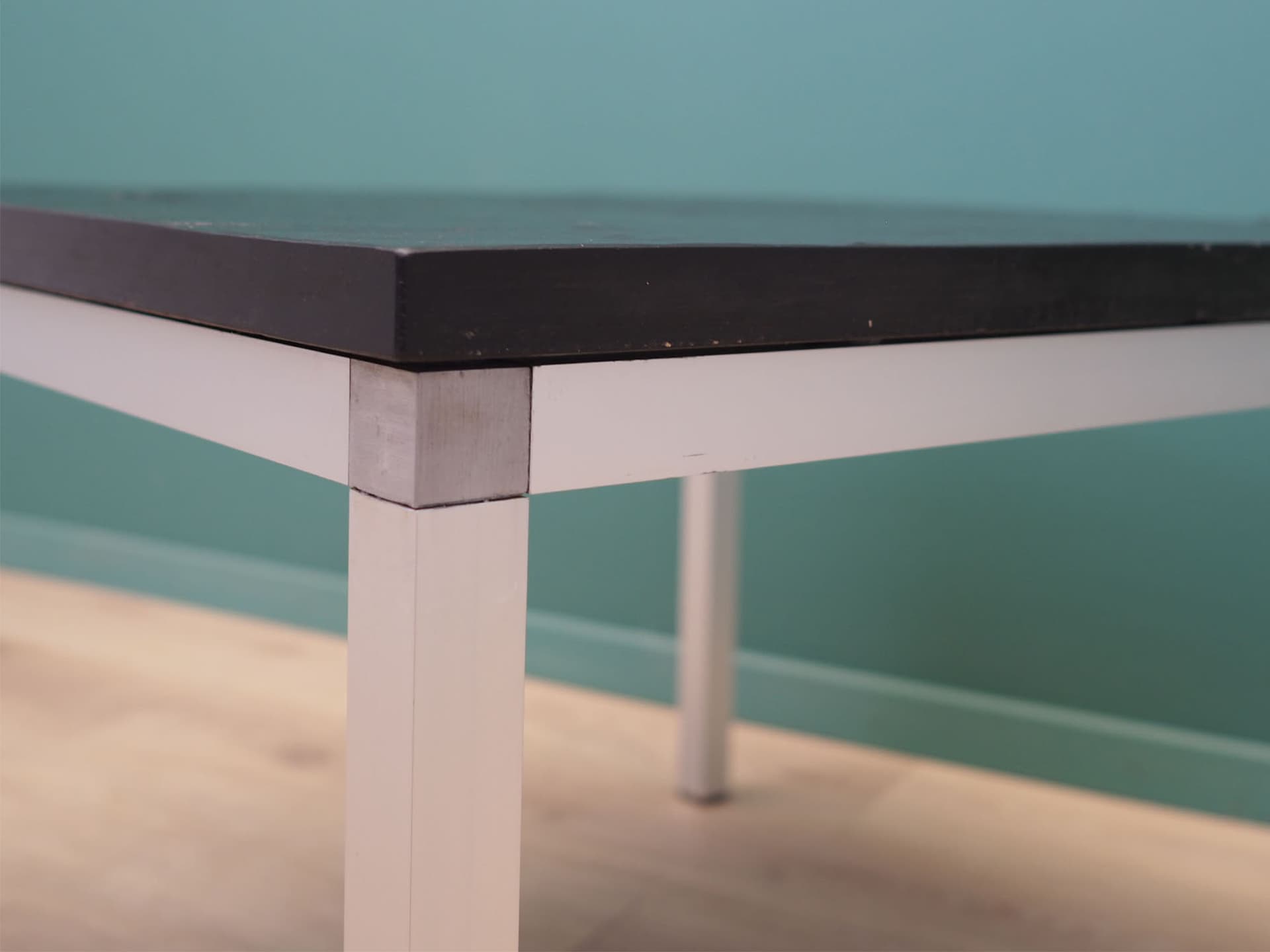 Coffee table, black slate top, aluminium, Denmark, 1970s. - 50593