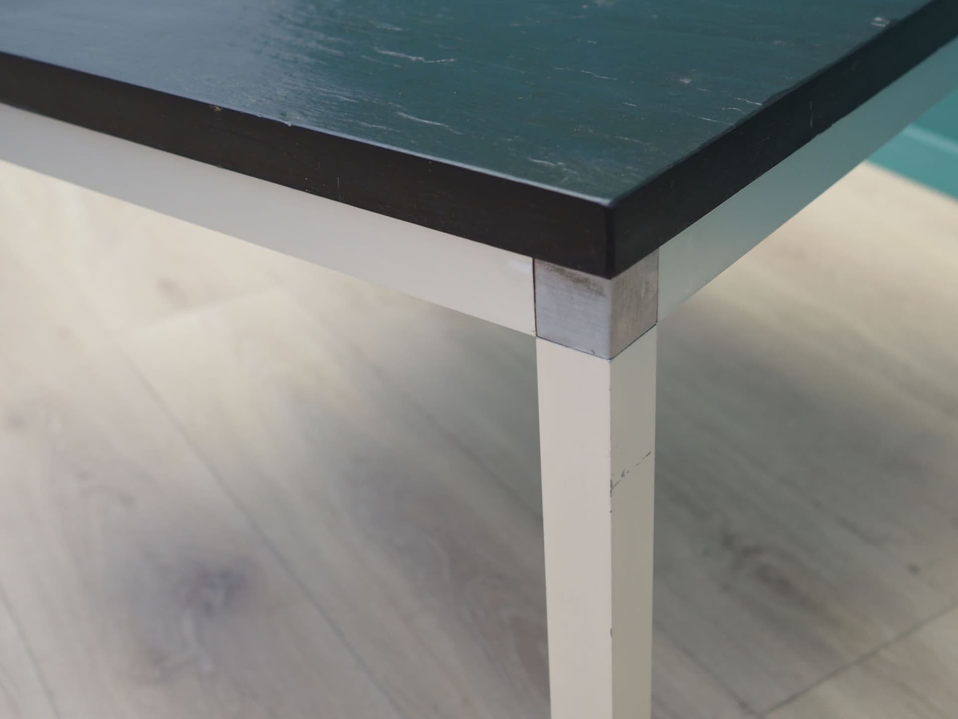 Coffee table, black slate top, aluminium, Denmark, 1970s. - 50594