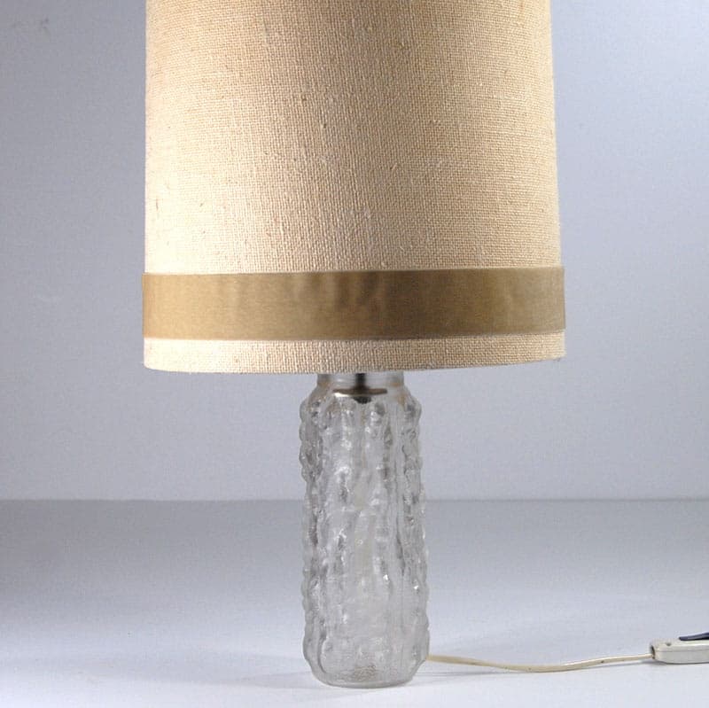 Table lamp, transparent glass, beige shade, Kamenický Šenov, Czechoslovakia, 1960s. - 44045