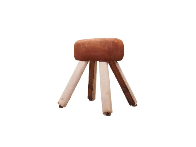 Koń gimnastyczny, skóra brązowa, drewno, Dania, lata 80. - WYMIARY