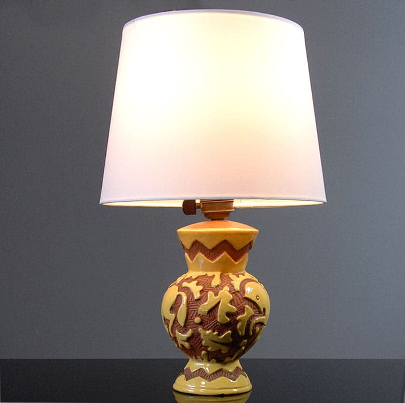 Table Lamp Sgraffito, yellow ceramics, Italy, 1950s. - 43993