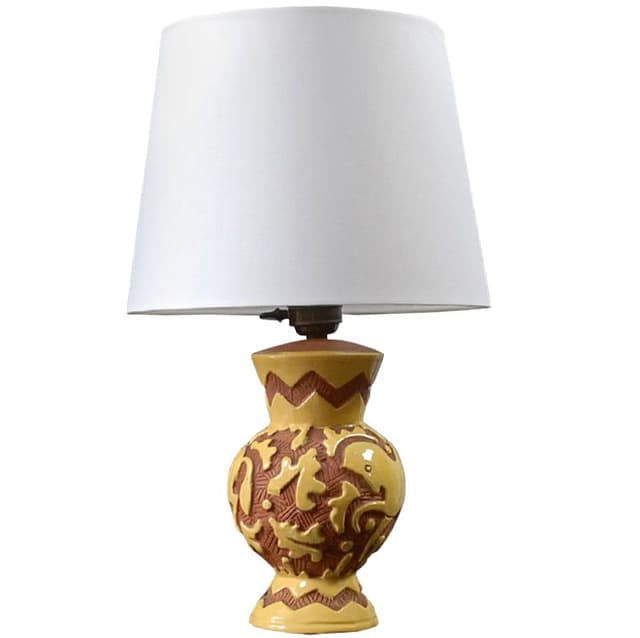 Table Lamp Sgraffito, yellow ceramics, Italy, 1950s. - DIMENSION