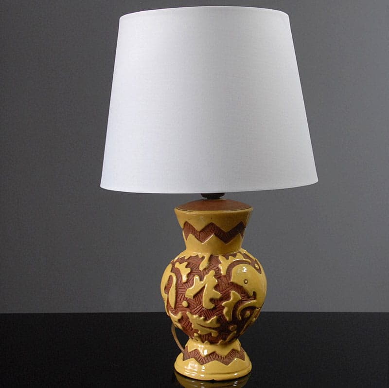 Table Lamp Sgraffito, yellow ceramics, Italy, 1950s. - 43994