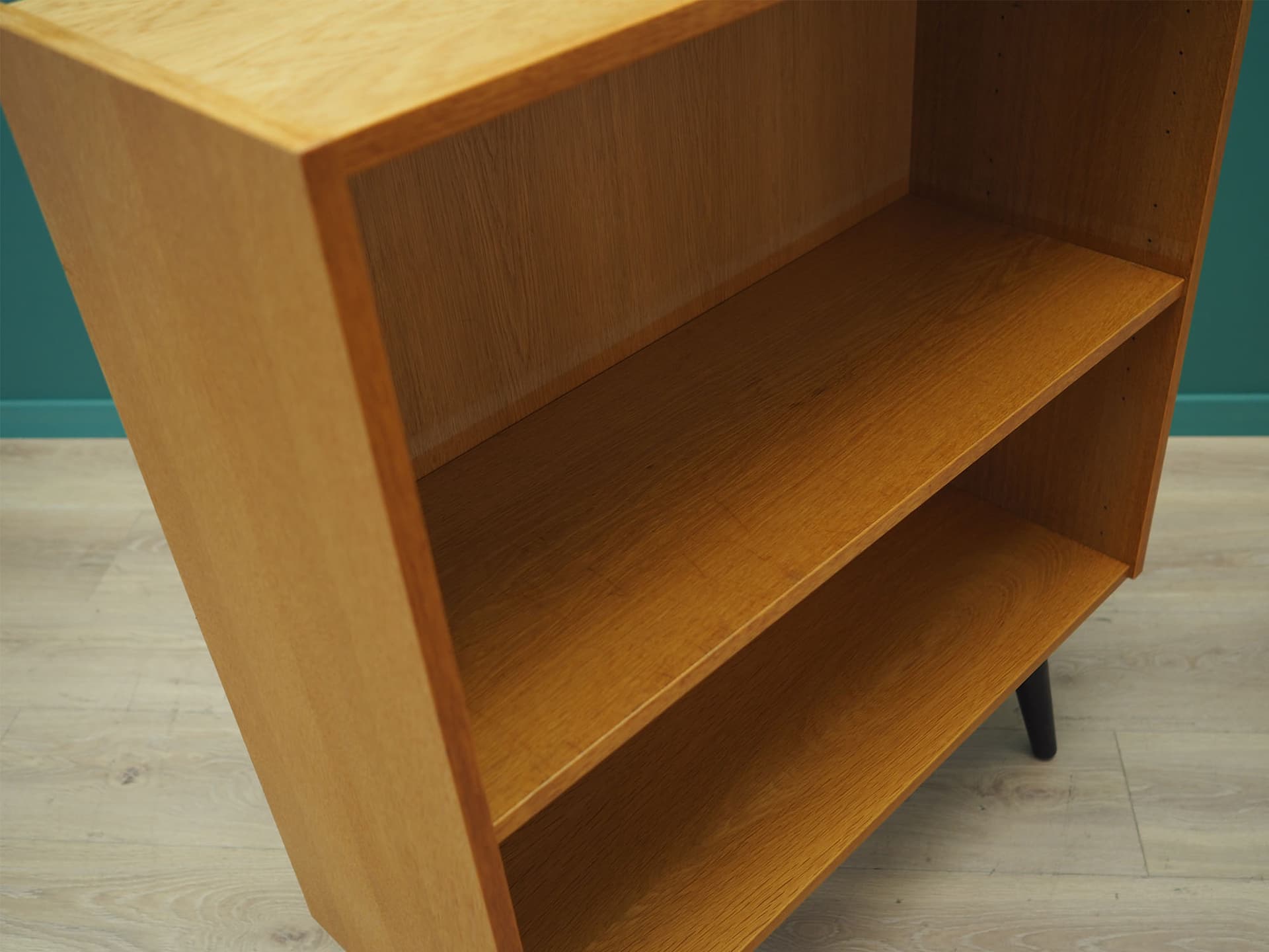 Bookshelf, brown ash, black wood legs, Domino Møbler, Denmark, 1970s. - 50499