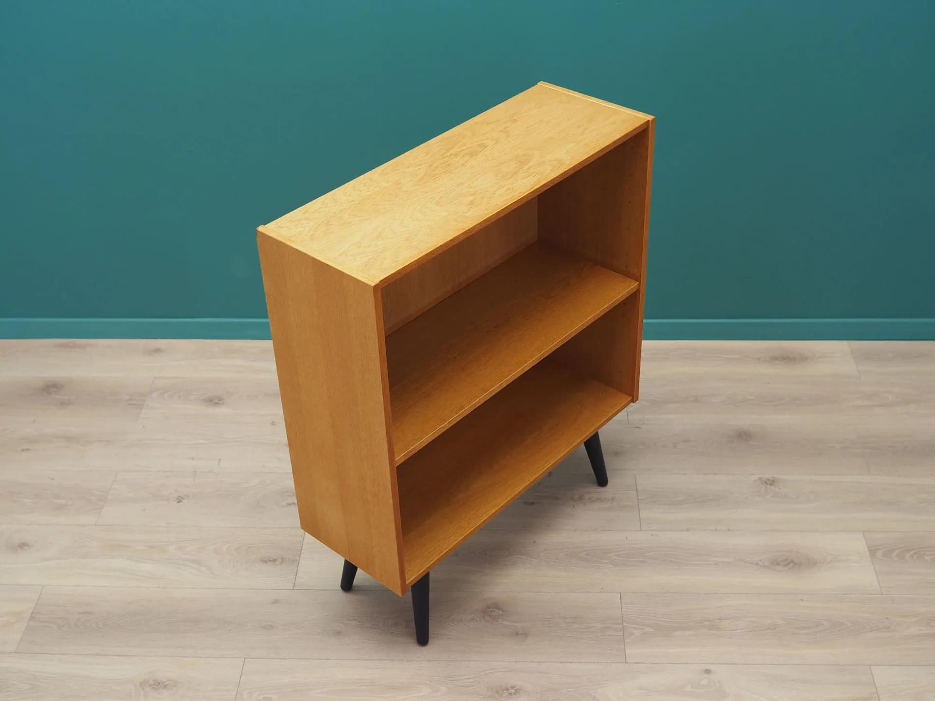 Bookshelf, brown ash, black wood legs, Domino Møbler, Denmark, 1970s. - 44363