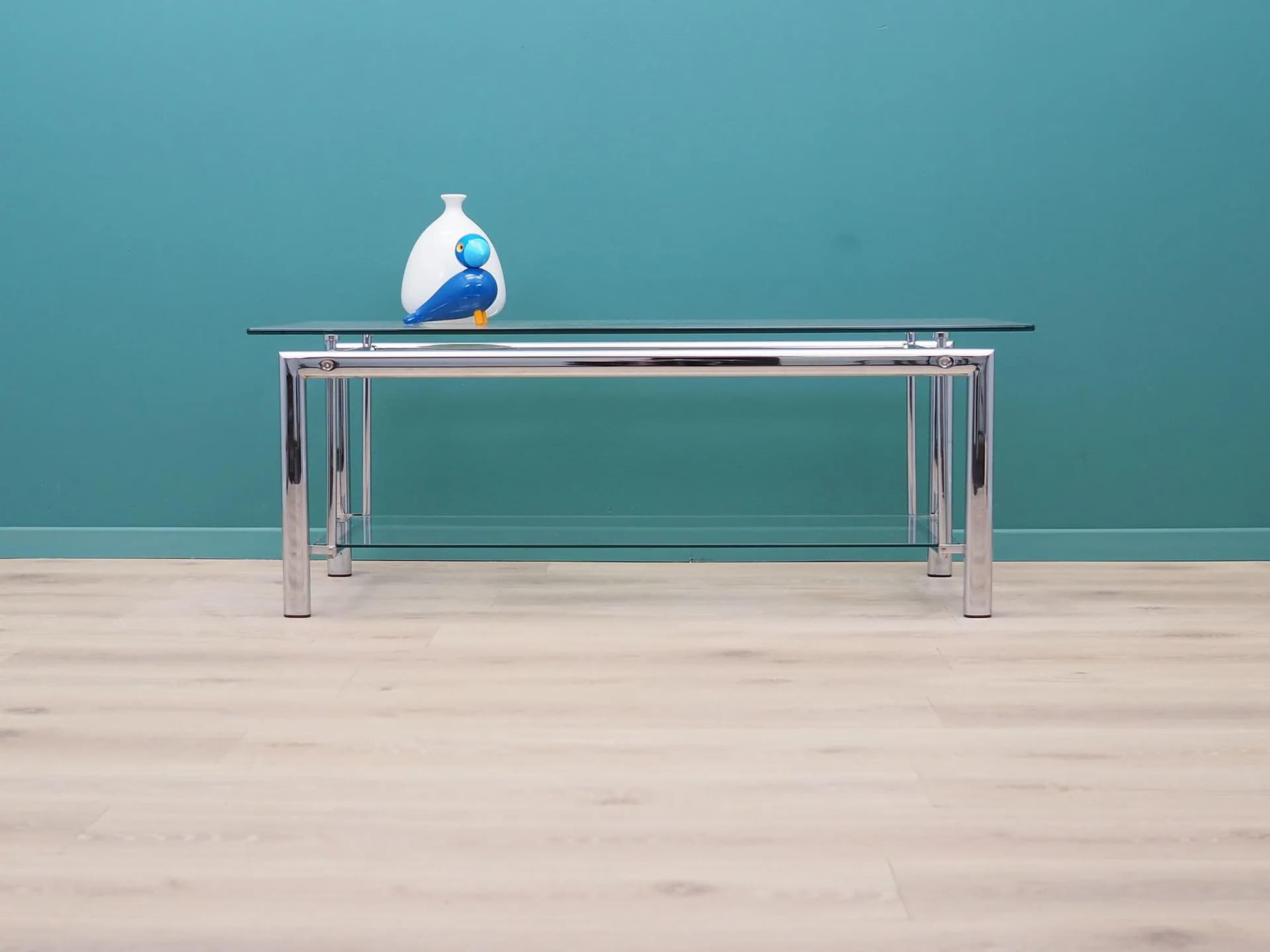 Coffee table, transparent glass, chrome, Denmark, 1970s - 44338