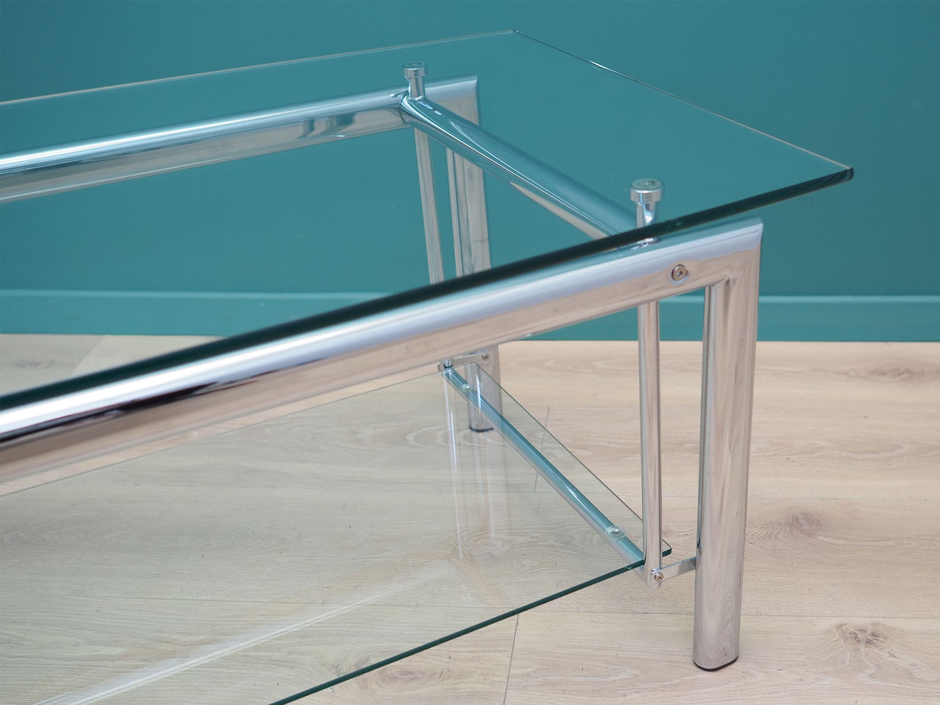 Coffee table, transparent glass, chrome, Denmark, 1970s - 50475