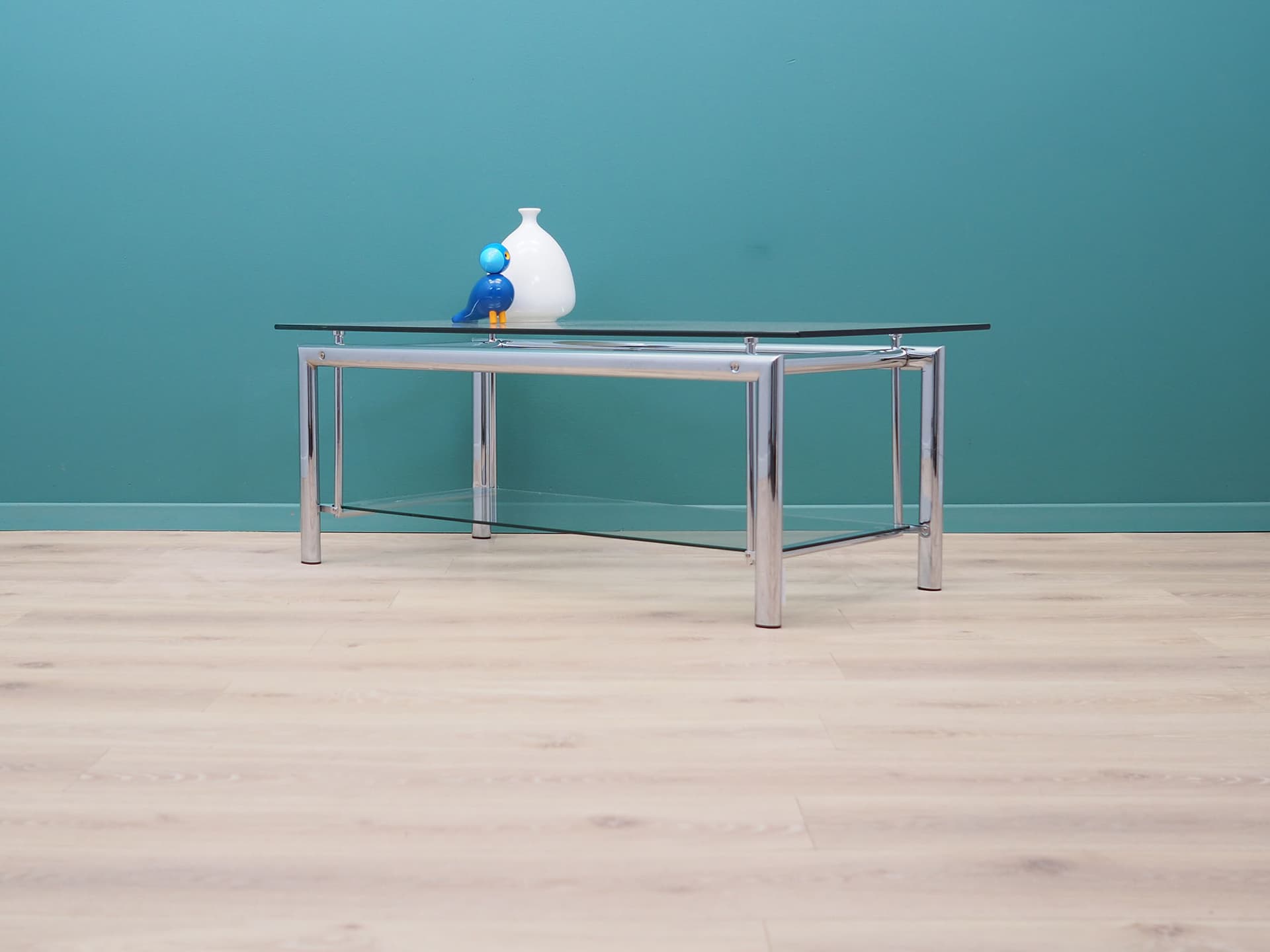 Coffee table, transparent glass, chrome, Denmark, 1970s - 50476