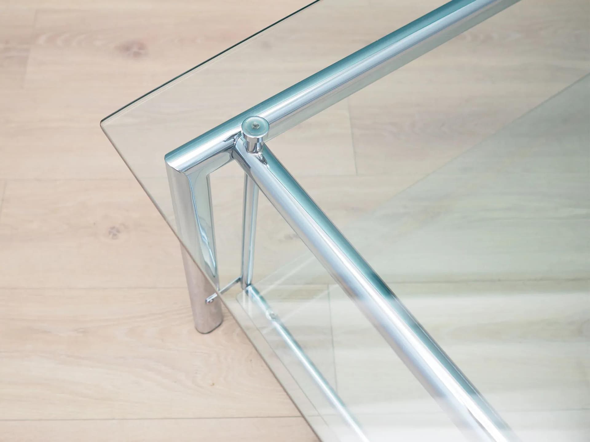 Coffee table, transparent glass, chrome, Denmark, 1970s - 44341