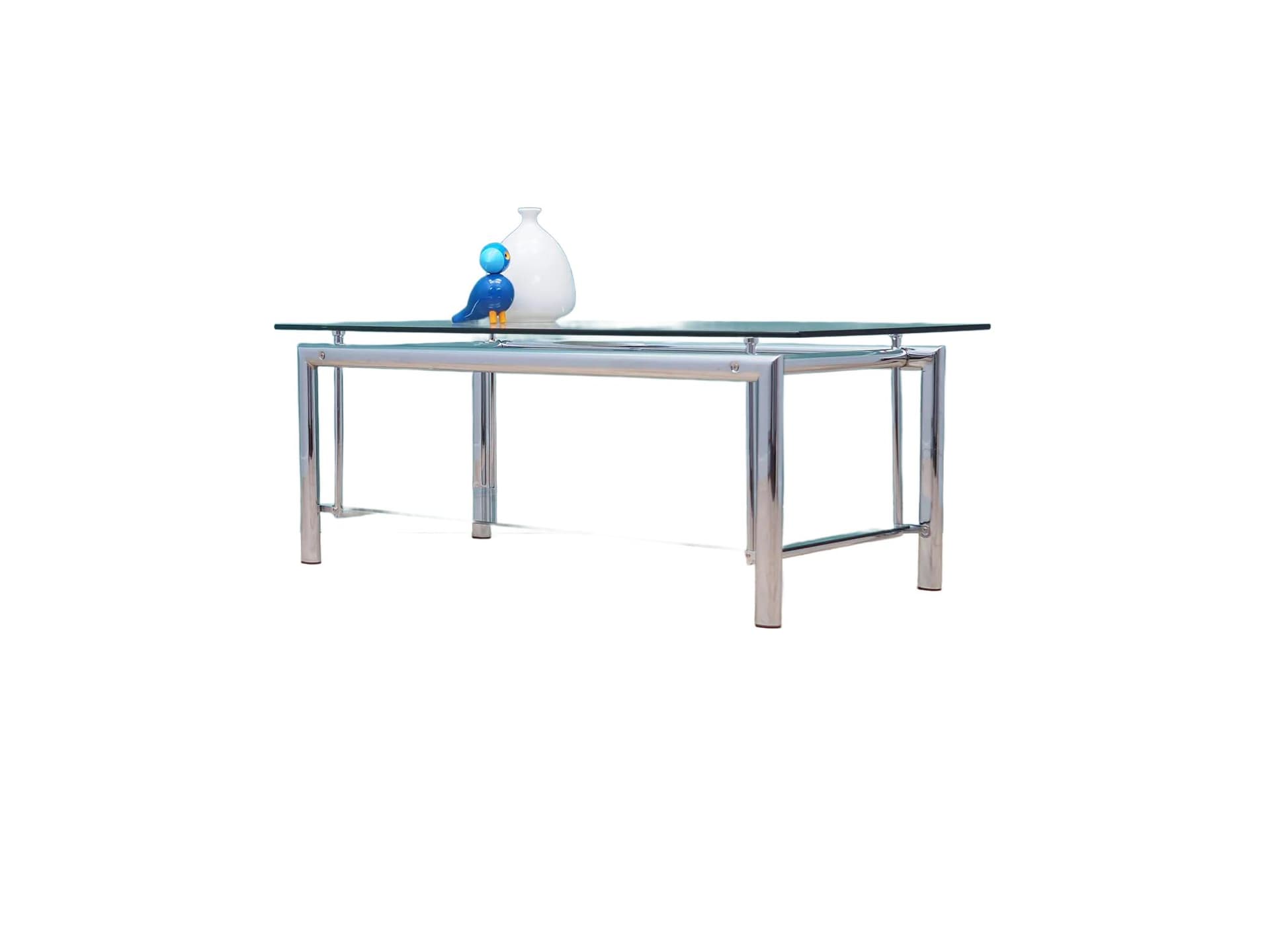 Coffee table, transparent glass, chrome, Denmark, 1970s