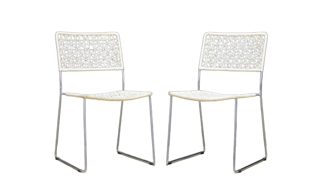 Komplet dwóch krzeseł, mid-century modern, ivory white, metal chromowany, Dania, lata 60.