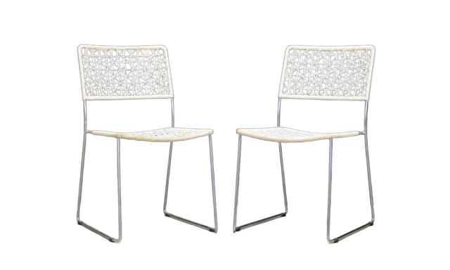 Komplet dwóch krzeseł, mid-century modern, ivory white, metal chromowany, Dania, lata 60. - WYMIARY