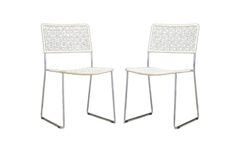 Komplet dwóch krzeseł, mid-century modern, ivory white, metal chromowany, Dania, lata 60.