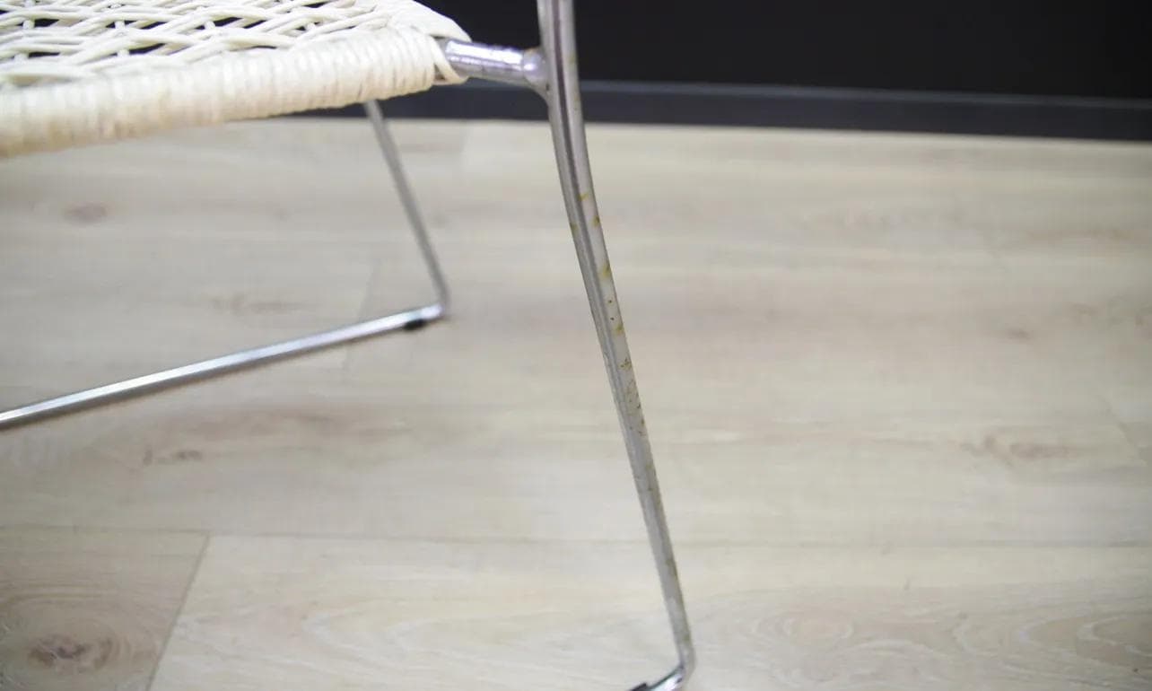 Komplet dwóch krzeseł, mid-century modern, ivory white, metal chromowany, Dania, lata 60. - 44323