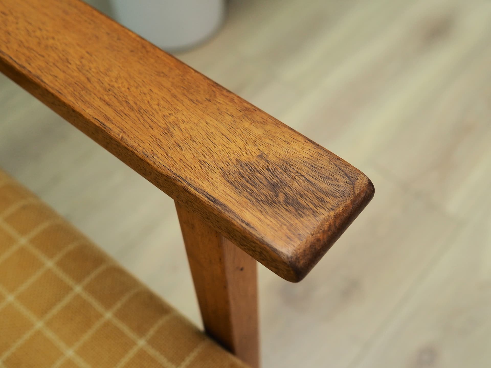 Armchair, yellow fabric, teak, by B. Mogensen, Denmark, 1970s - 50456