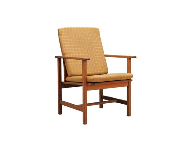 Armchair, yellow fabric, teak, by B. Mogensen, Denmark, 1970s - DIMENSION